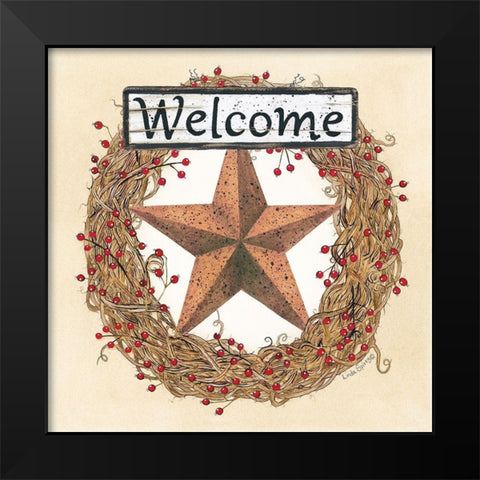 Barn Star Welcome Wreath Black Modern Wood Framed Art Print by Spivey, Linda