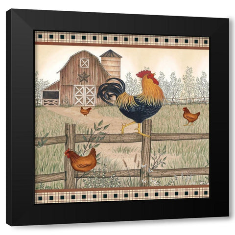 Rustic Farm Rooster Black Modern Wood Framed Art Print by Spivey, Linda