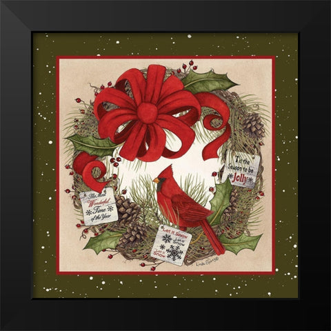 Cardinal Christmas Wreath Black Modern Wood Framed Art Print by Spivey, Linda