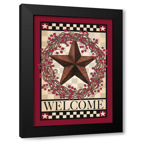 Barn Star Berry Wreath Black Modern Wood Framed Art Print by Spivey, Linda
