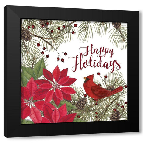 Cardinal and Poinsettias Black Modern Wood Framed Art Print by Spivey, Linda