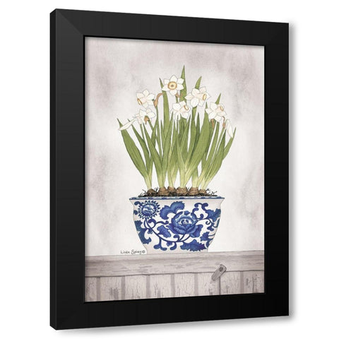 Blue and White Daffodils II  Black Modern Wood Framed Art Print by Spivey, Linda