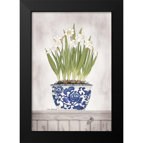 Blue and White Daffodils II  Black Modern Wood Framed Art Print by Spivey, Linda
