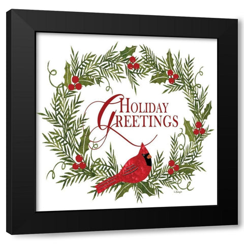 Holiday Greetings Cardinal Wreath I Black Modern Wood Framed Art Print with Double Matting by Spivey, Linda