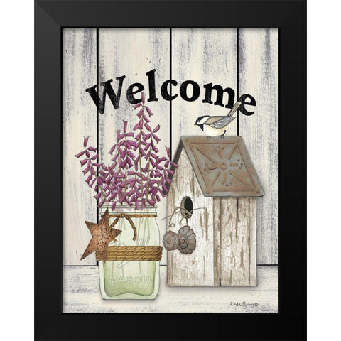 Welcome Flowers in Jar Black Modern Wood Framed Art Print by Spivey, Linda