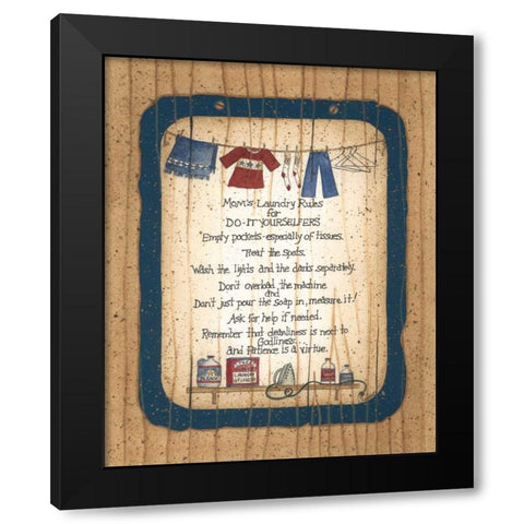 Moms Laundry Rules Black Modern Wood Framed Art Print with Double Matting by Spivey, Linda