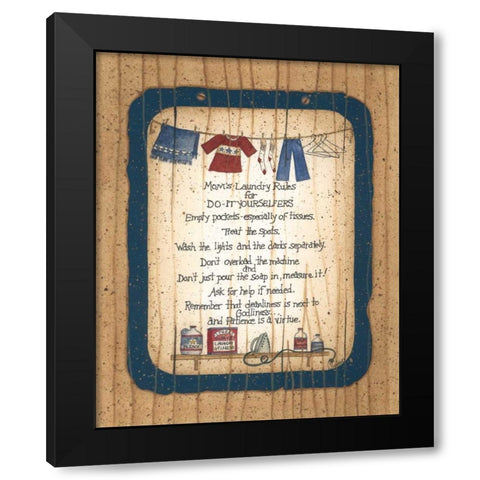 Moms Laundry Rules Black Modern Wood Framed Art Print by Spivey, Linda