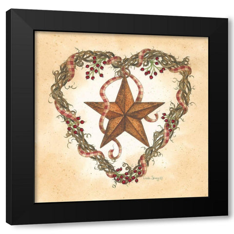 Barnstar with Heart Wreath Black Modern Wood Framed Art Print with Double Matting by Spivey, Linda