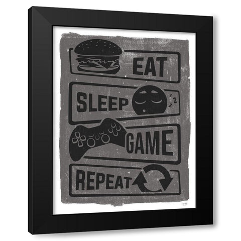 Eat, Sleep, Game, Repeat Black Modern Wood Framed Art Print with Double Matting by Lux + Me Designs