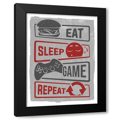 Eat-Sleep-Game-Repeat Black Modern Wood Framed Art Print with Double Matting by Lux + Me Designs