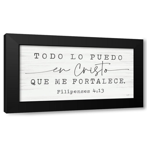Philippians 4:13 Spanish    Black Modern Wood Framed Art Print by Lux + Me Designs