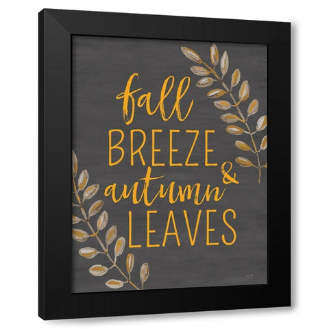 Fall Breeze And Autumn Leaves Black Modern Wood Framed Art Print with Double Matting by Lux + Me Designs