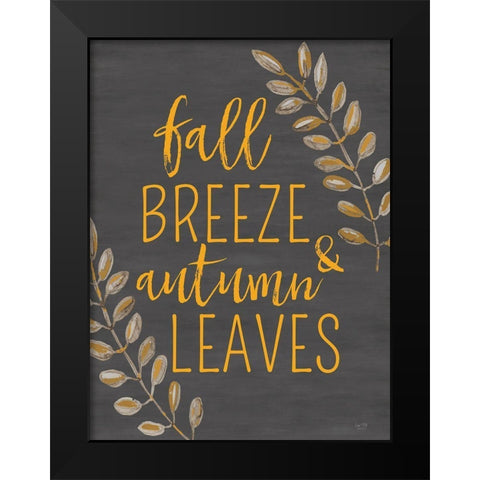 Fall Breeze And Autumn Leaves Black Modern Wood Framed Art Print by Lux + Me Designs