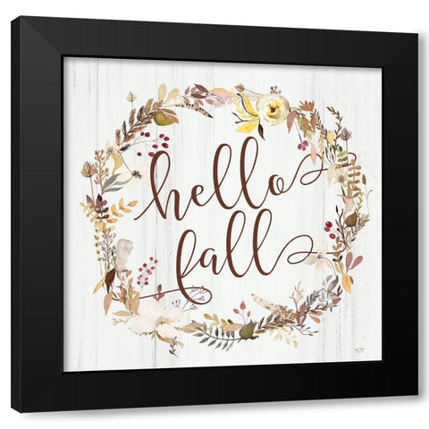 Hello Fall Black Modern Wood Framed Art Print with Double Matting by Lux + Me Designs