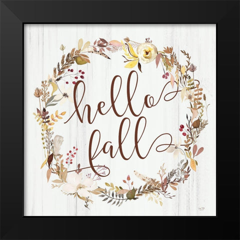 Hello Fall Black Modern Wood Framed Art Print by Lux + Me Designs