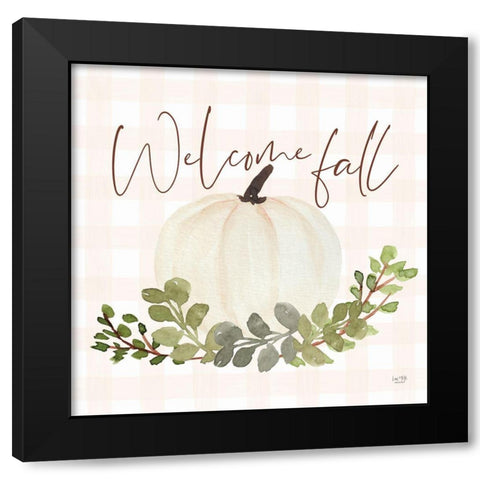 Welcome Fall Pumpkin Black Modern Wood Framed Art Print by Lux + Me Designs