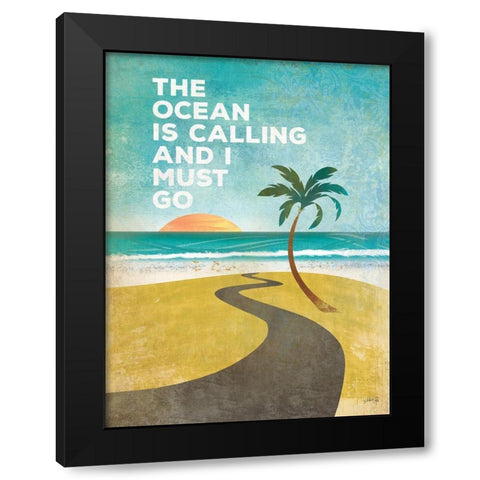 The Ocean is Calling Black Modern Wood Framed Art Print by Rae, Marla