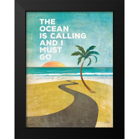 The Ocean is Calling Black Modern Wood Framed Art Print by Rae, Marla