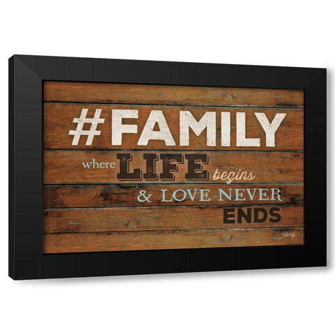 FAMILY - Where Life Begins Black Modern Wood Framed Art Print by Rae, Marla