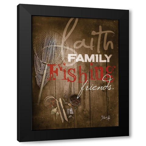 Faith Family Fishing Black Modern Wood Framed Art Print by Rae, Marla