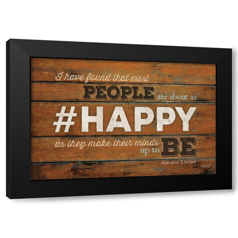 HAPPY Black Modern Wood Framed Art Print by Rae, Marla