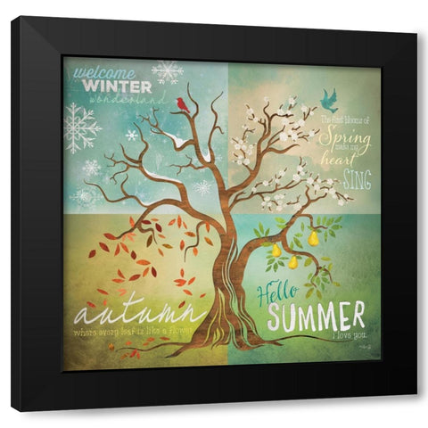 Four Seasons Tree Black Modern Wood Framed Art Print with Double Matting by Rae, Marla