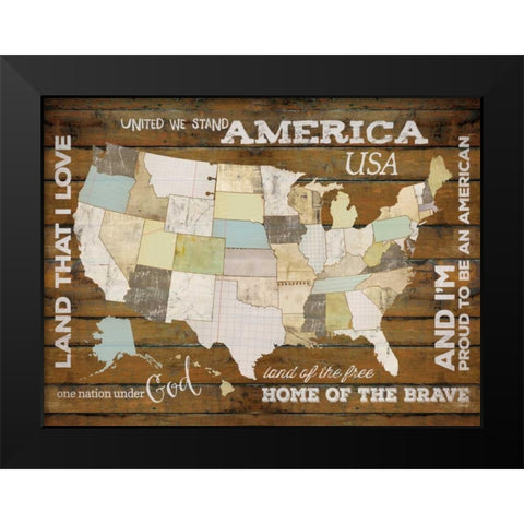 Land That I Love USA Map Black Modern Wood Framed Art Print by Rae, Marla