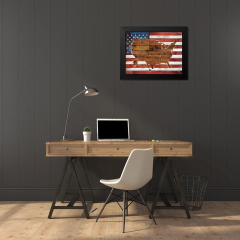 American Flag USA Map  Black Modern Wood Framed Art Print by Rae, Marla