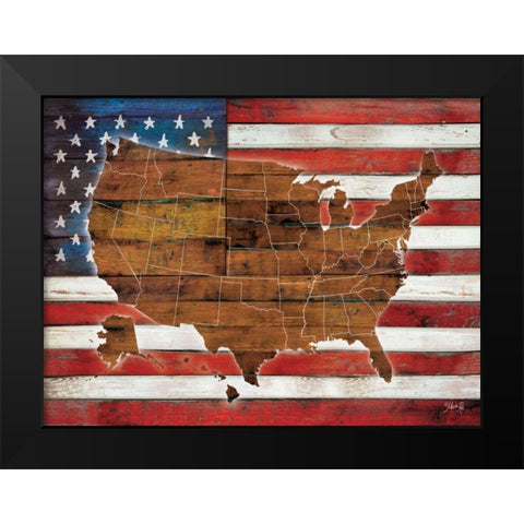 American Flag USA Map  Black Modern Wood Framed Art Print by Rae, Marla