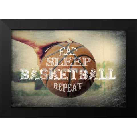 Eat, Sleep, Basketball, Repeat Black Modern Wood Framed Art Print by Rae, Marla