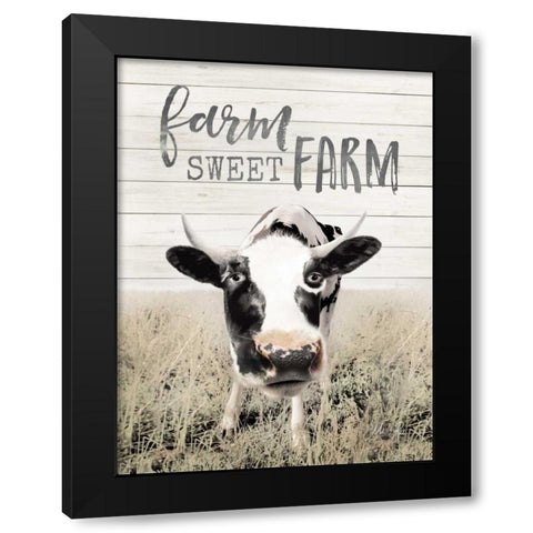 Farm Sweet Farm Cow Black Modern Wood Framed Art Print with Double Matting by Rae, Marla
