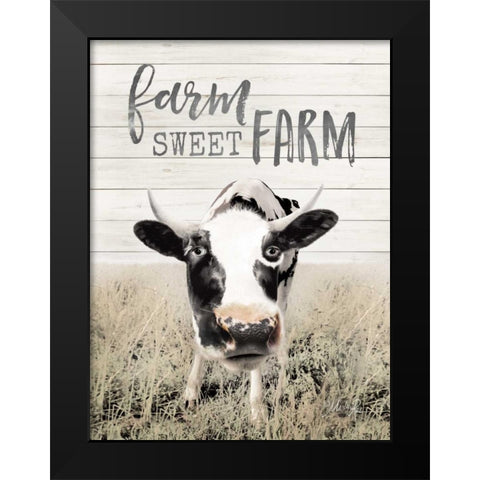 Farm Sweet Farm Cow Black Modern Wood Framed Art Print by Rae, Marla
