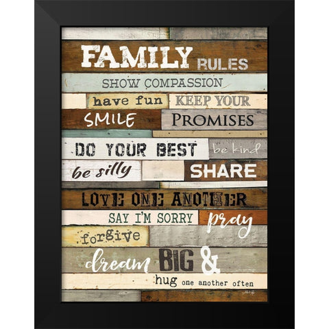 Family Rules Black Modern Wood Framed Art Print by Rae, Marla