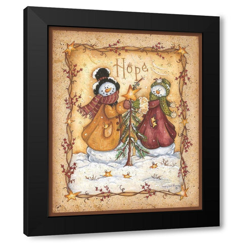 Snow Folk Hope Black Modern Wood Framed Art Print by June, Mary Ann