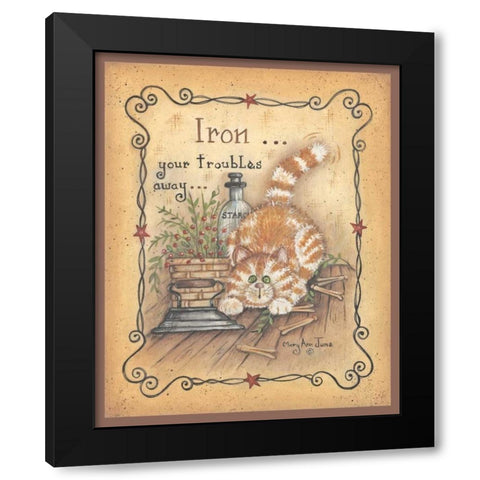 Iron Your Troubles Away Black Modern Wood Framed Art Print by June, Mary Ann