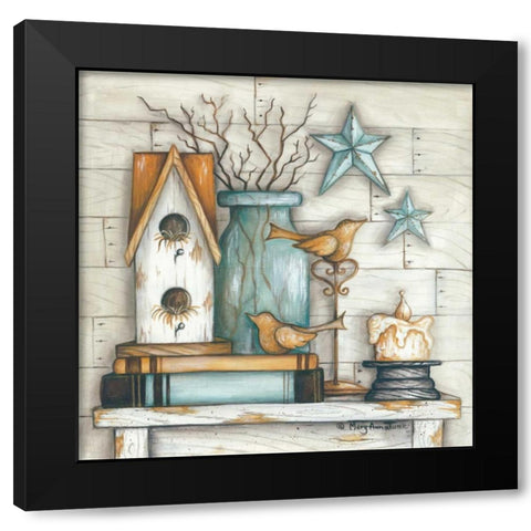 Birdhouse on Books Black Modern Wood Framed Art Print by June, Mary Ann