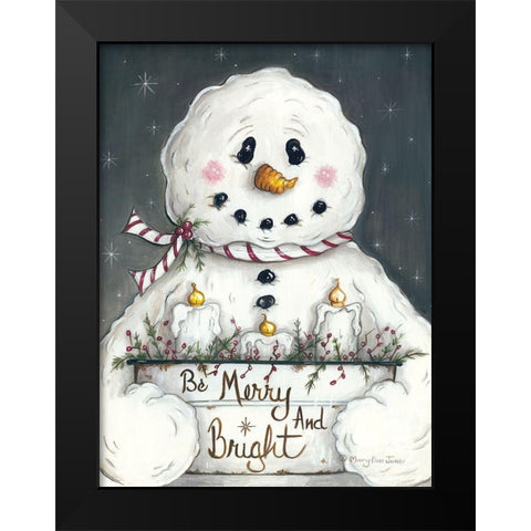 Merry and Bright Snowman Black Modern Wood Framed Art Print by June, Mary Ann