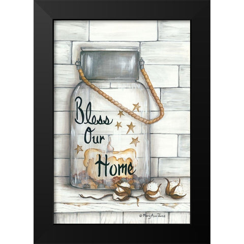 Glass Luminary Bless Our Home Black Modern Wood Framed Art Print by June, Mary Ann