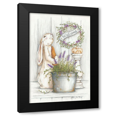 Welcome Bunny Black Modern Wood Framed Art Print with Double Matting by June, Mary Ann