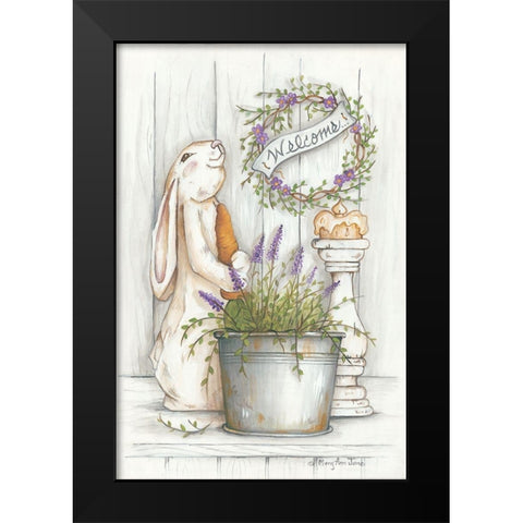 Welcome Bunny Black Modern Wood Framed Art Print by June, Mary Ann