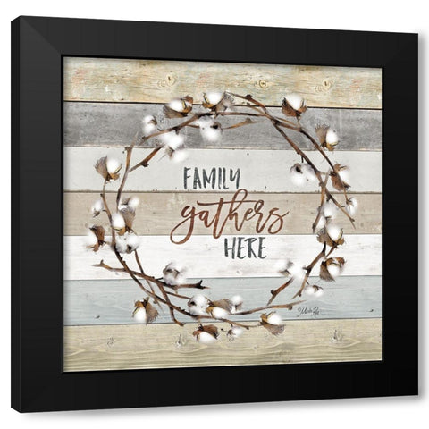 Family Gathers Here Cotton Wreath Black Modern Wood Framed Art Print by Rae, Marla