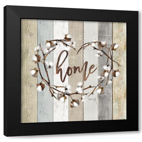 Home Cotton Wreath Black Modern Wood Framed Art Print by Rae, Marla