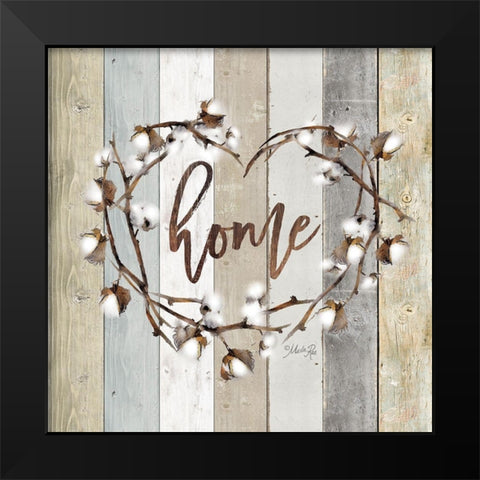 Home Cotton Wreath Black Modern Wood Framed Art Print by Rae, Marla