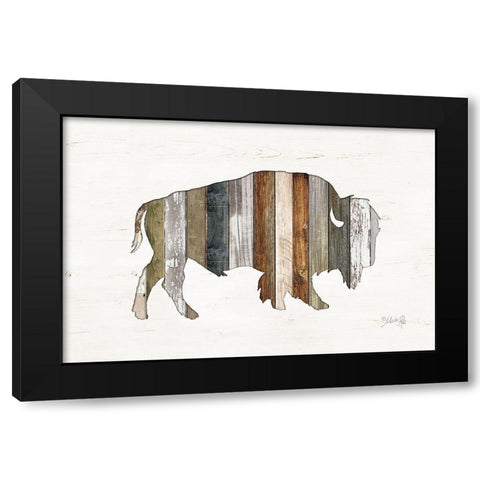 Wood Slat Bison Black Modern Wood Framed Art Print with Double Matting by Rae, Marla