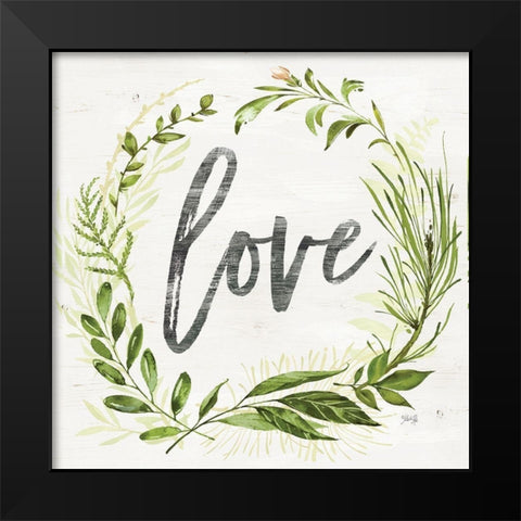 Love Greenery Wreath  Black Modern Wood Framed Art Print by Rae, Marla