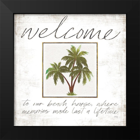 Welcome Palm Trees Black Modern Wood Framed Art Print by Rae, Marla