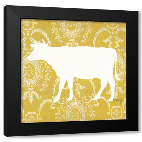 Cow Silhouette Black Modern Wood Framed Art Print with Double Matting by Rae, Marla