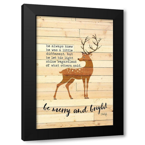 Be Merry and Bright Deer Black Modern Wood Framed Art Print by Rae, Marla