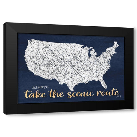 Scenic Route USA Map Black Modern Wood Framed Art Print with Double Matting by Rae, Marla