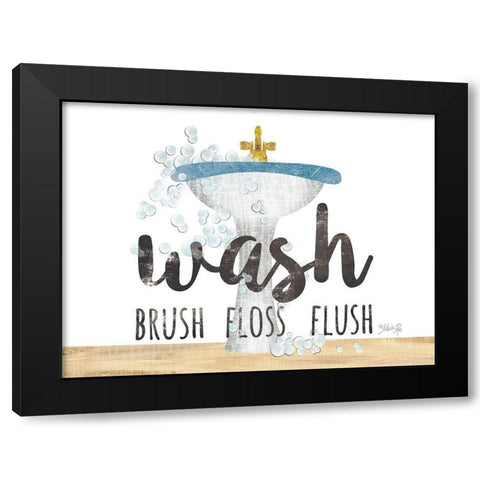 Wash - Brush - Floss - Flush Black Modern Wood Framed Art Print by Rae, Marla